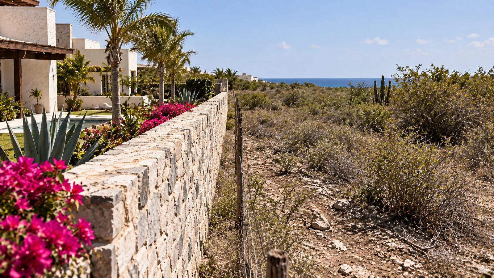 Boundary between a developed coastal residence and adjacent undeveloped land